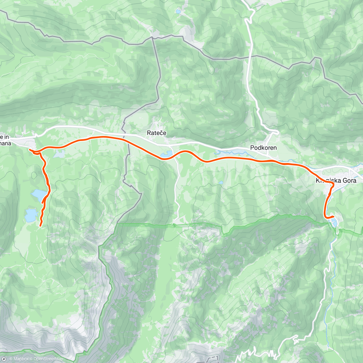Map of the activity, Leg loosener to Kranjska Gora Lakes