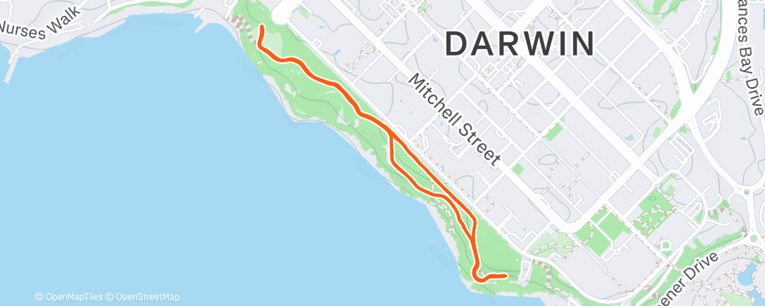 Map of the activity, Darwin Parkrun, number 60th land ast of the year 🤘
