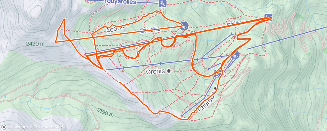 Mapa de la actividad, Esquí alpino matutino