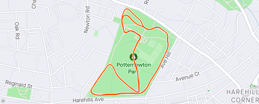 Mapa da atividade, Potternewton parkrun - Rollercoastery