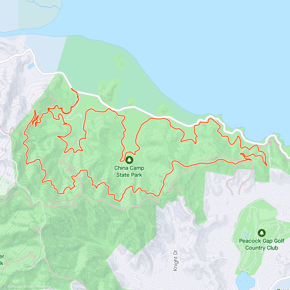 Map of the activity, first time on the China Camp State Park trails
