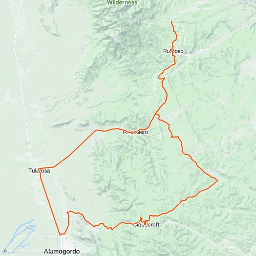 Alamogordo to Ruidoso thru Cloudcroft 193.5 km Road Cycling Route on
