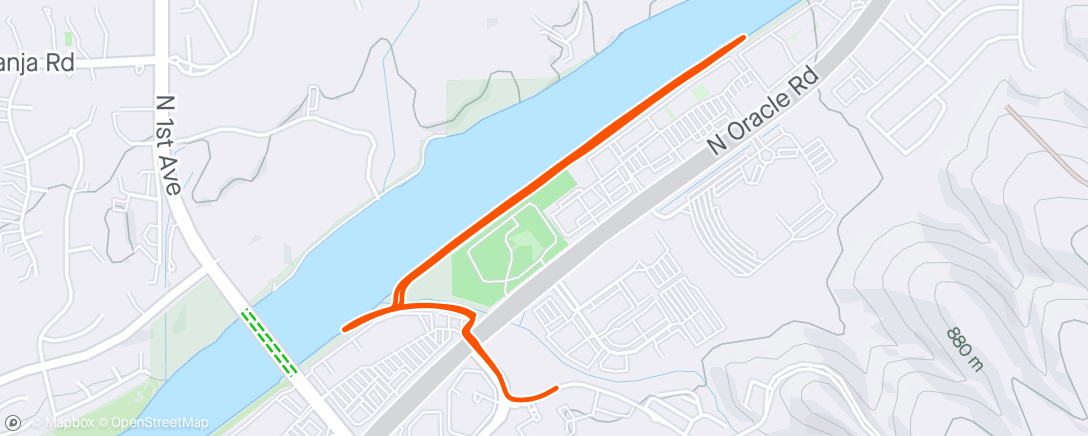 Mapa de la actividad, run off the bike 6x 1k