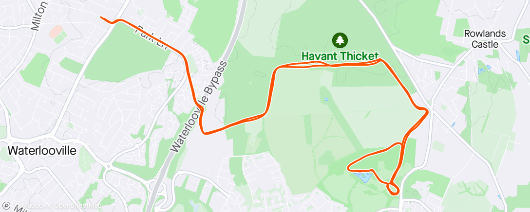 Map of the activity, Havant Parkrun Inc there and back