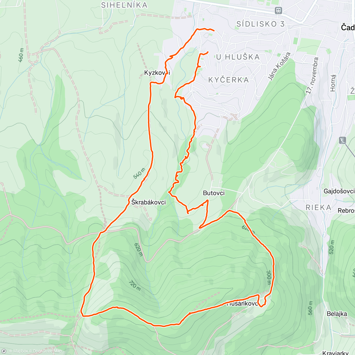 Map of the activity, ... Briava 821m n.m. - s mestskou paničkou nad mesto 🚶🐕🐾🌞