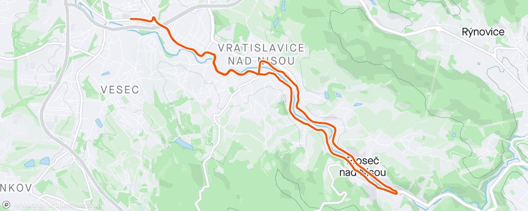 Map of the activity, Proseč-12km, fartlek 10×1' stupň. do AE