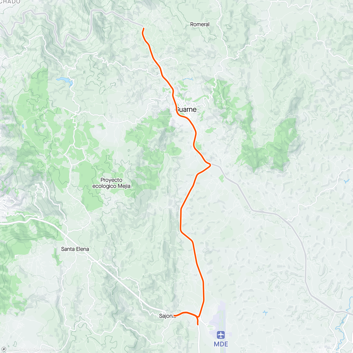 Karte der Aktivität „BKOOL - Alto La Virgen - Llanogrande - Tutucan”