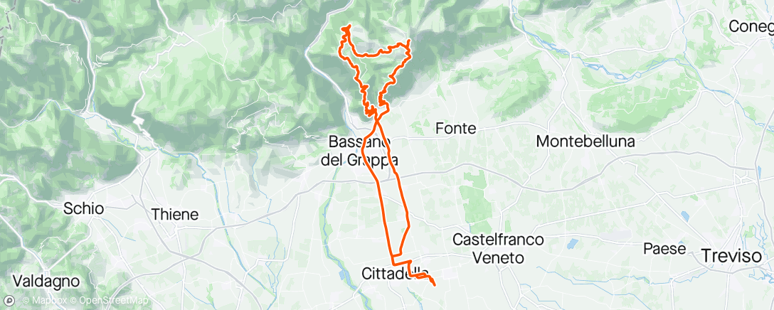 Mappa dell'attività Un omaggio al Giro e al Grappa, questo weekend è obbligatorio per ogni ciclista veneto