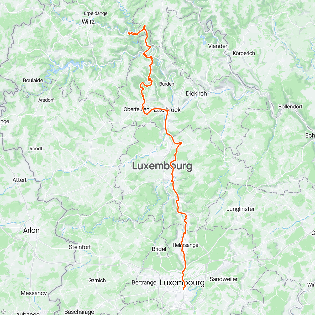 Mapa da atividade, Vennbahn: Kautenbach - Ettelbrück - Mersch - Luxemburg