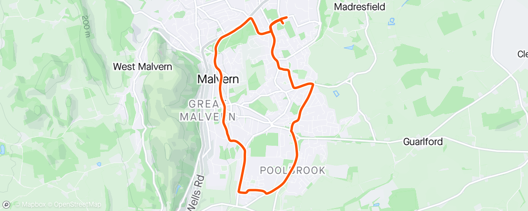 Map of the activity, Malvern Joggers club run with the 10:30 min mile group 🌄
