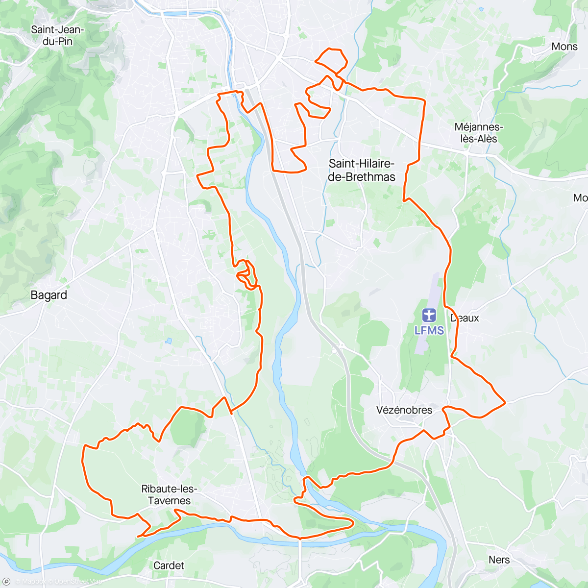 Map of the activity, VTT: Deaux/Vézenobres/Ribaute/Camp Galhan/Le Rouret.