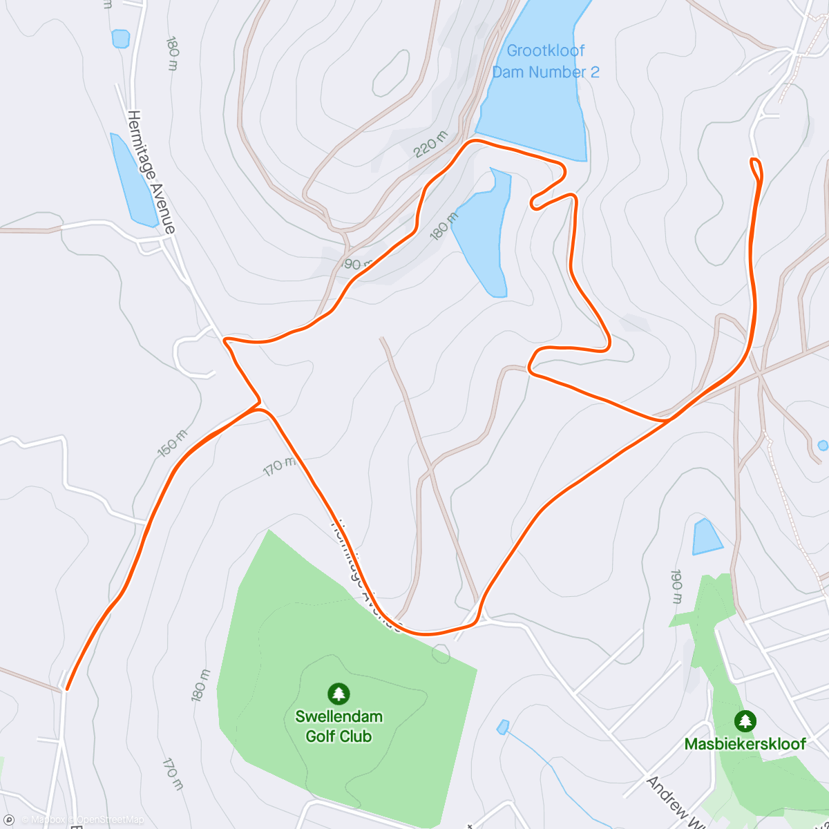 Kaart van de activiteit “Swellendam parkrun Recce - hardest hilliest most broken trail Parkrun I’ve ever seen”