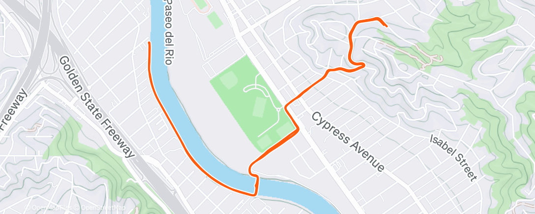 Map of the activity, Tuesday Afternoon Run
