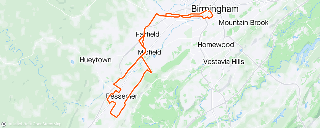 Map of the activity, Sunday Ride Bessemer Loop