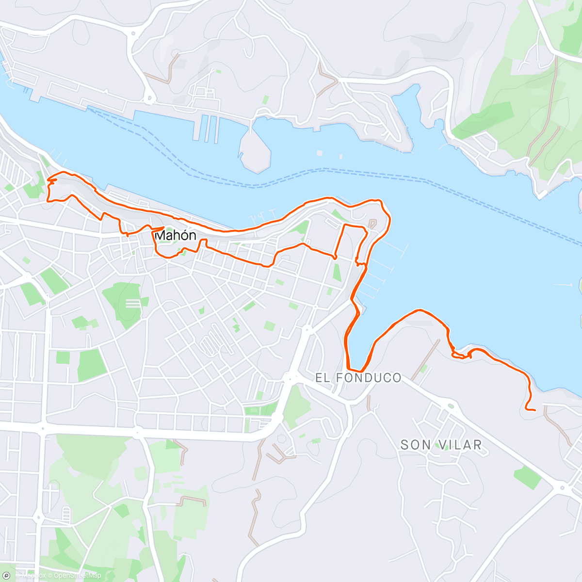 Карта физической активности (Es Castle to Mao harbour and old town.)