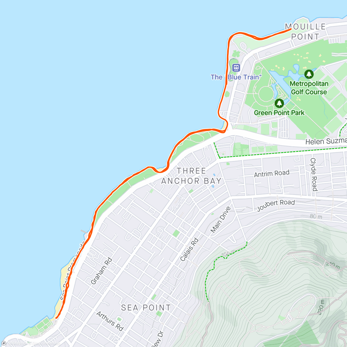 Map of the activity, Afternoon Run @ Sea Point