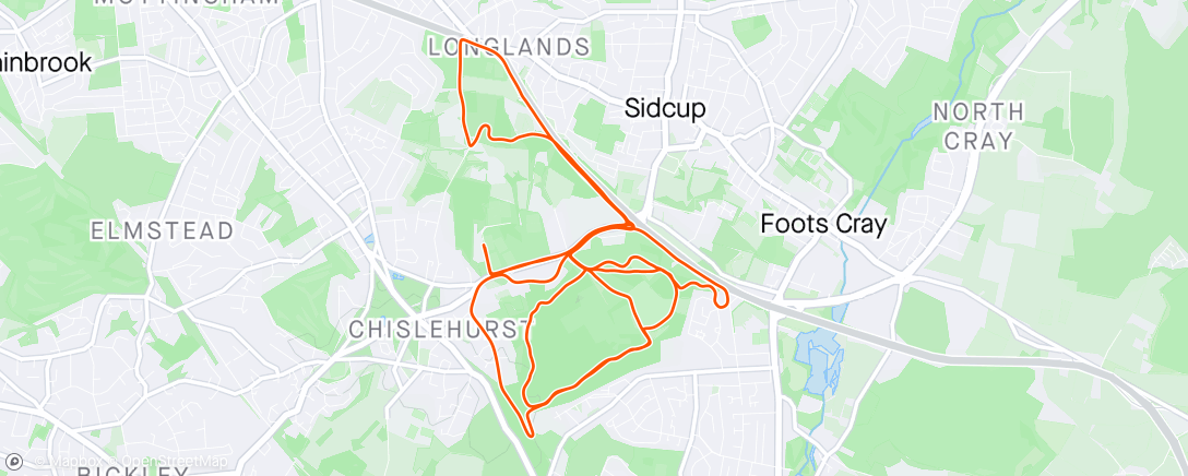 Mapa da atividade, Chislehurst half - hot and hillier than expected but a lovely route!