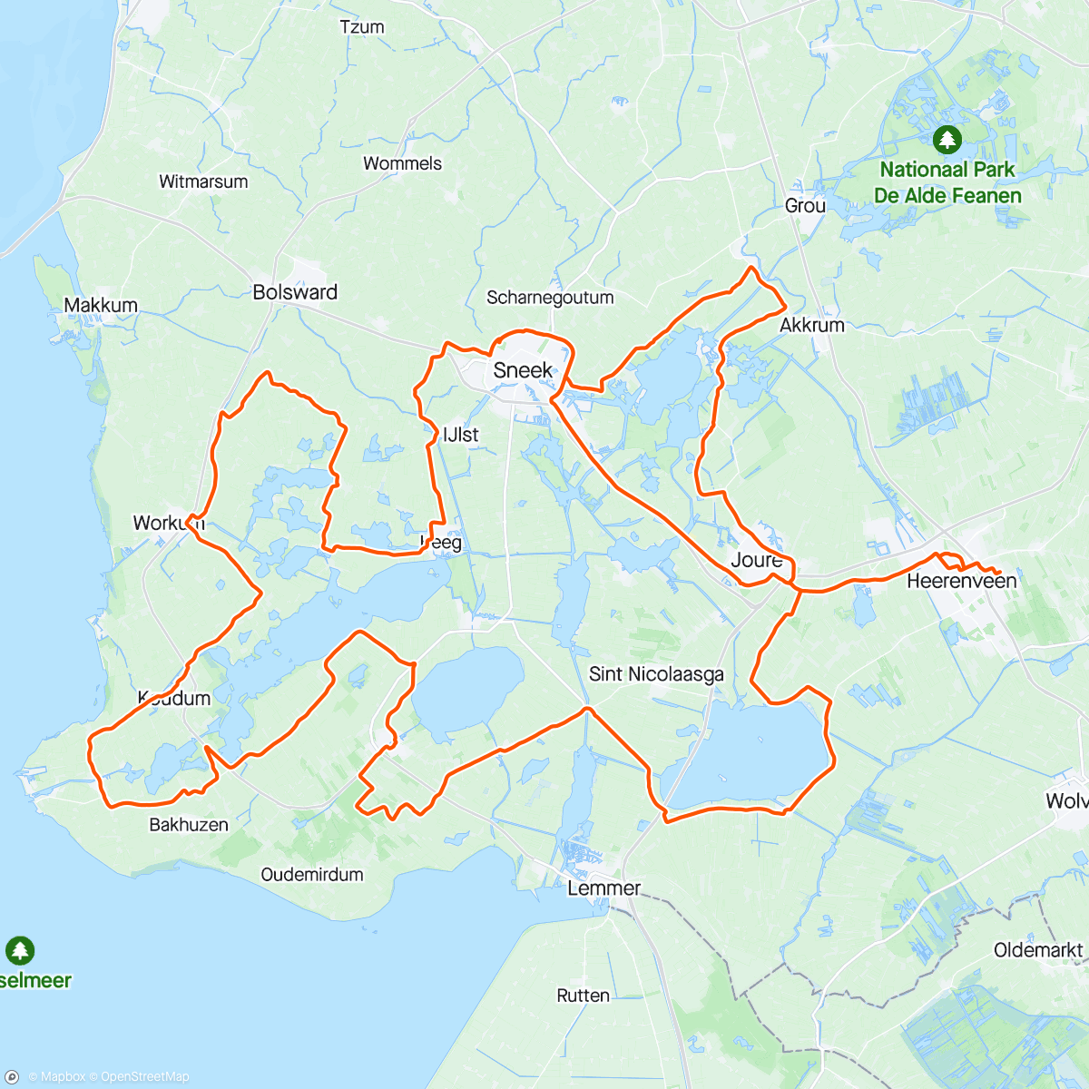 Map of the activity, 11 Meren fietstocht plus extra 🥳