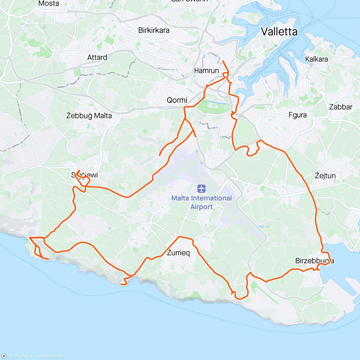 Map of the activity, Malta - ride 1 - south