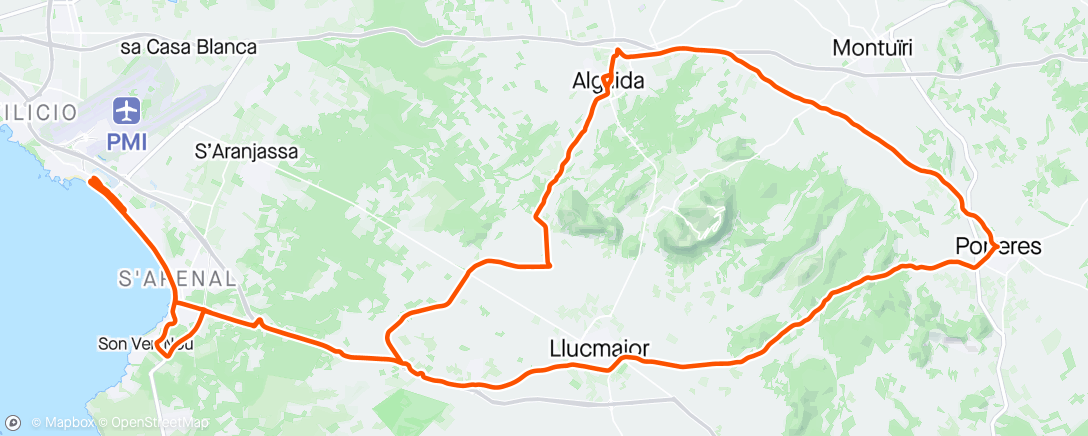 Map of the activity, Morning Ride. Porreres for coffee, and back for the usual 😎