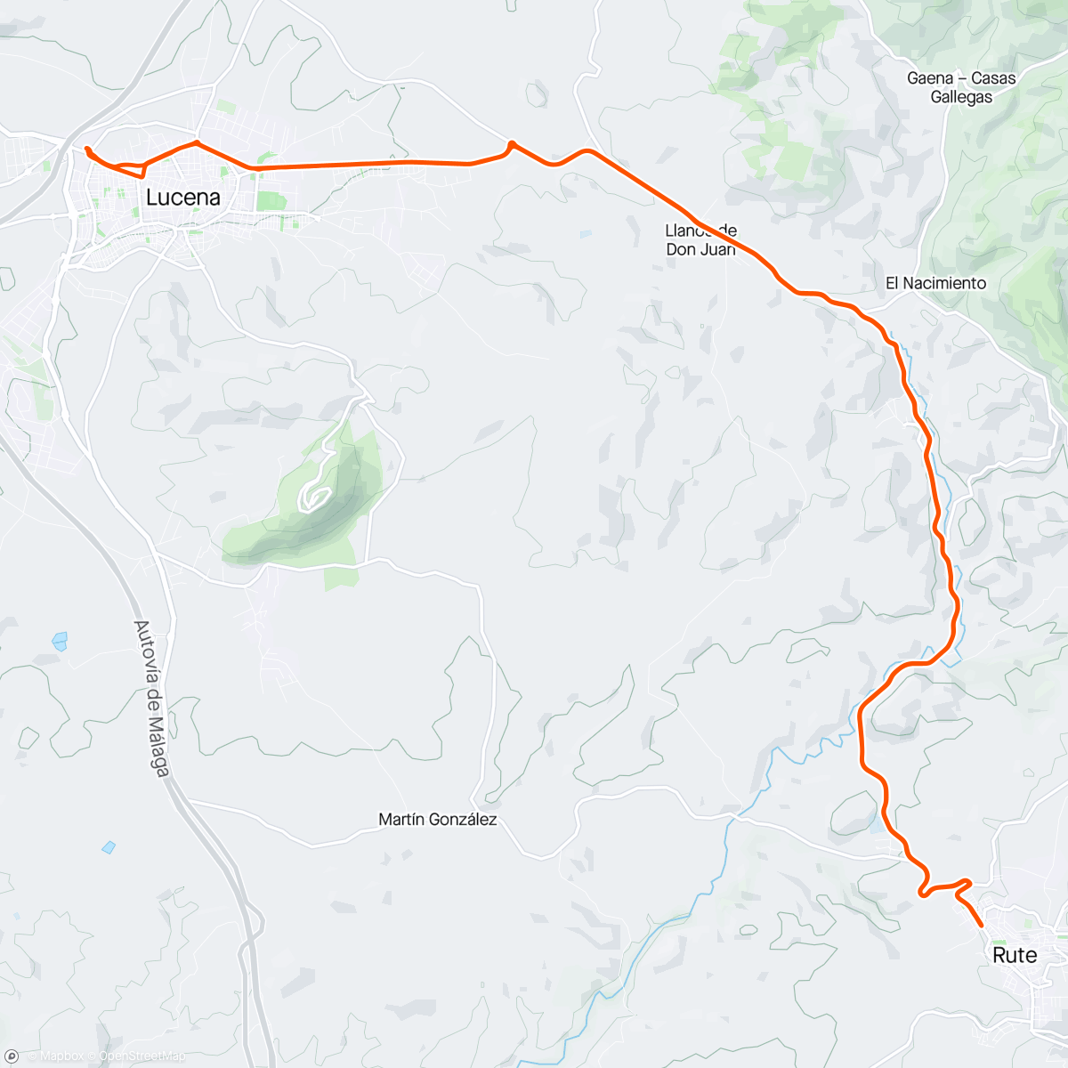Map of the activity, Lucena-Rute ida y vuelta (carretera)