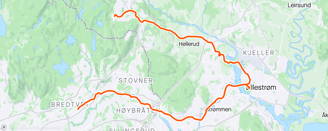 Map of the activity, Hjem via Lillestrøm