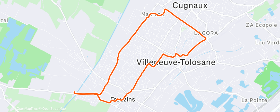 Map of the activity, Course à pied le midi