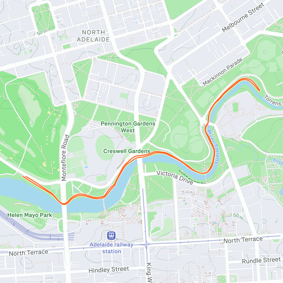 Map of the activity, Parkrun Torrens 1st place XMAS Day Vaporfly 4 Pre Montreal