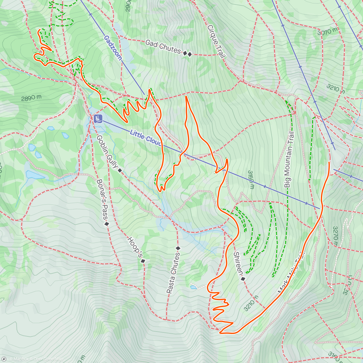 Map of the activity, Kinomap - Gad Valley Descent - Snowbird, Utah