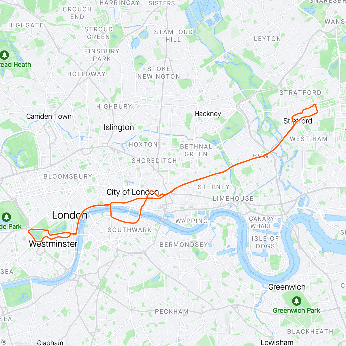 アクティビティ「Evening ride to Westminster」の地図