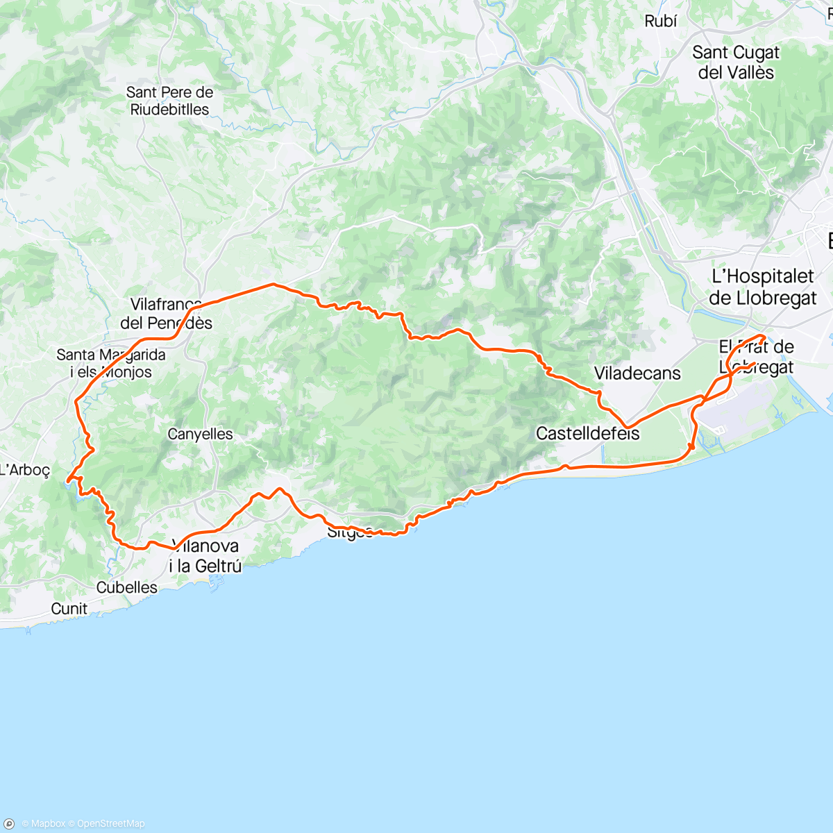 Map of the activity, Bonita salida con el grupo B del ac Prat y encuentro con los cracks del Prat bike !!! Volta Catalunya incluido 🚴🏻‍♀️🚵‍♂️💯🤸