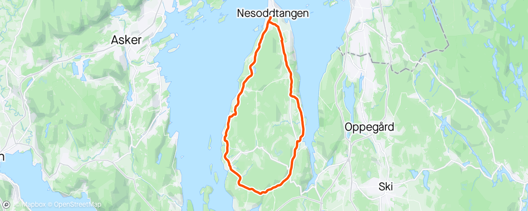 Map of the activity, NSK- Ronde van Nesodden! Hardt i motbakke, pratsomt på flatene😎