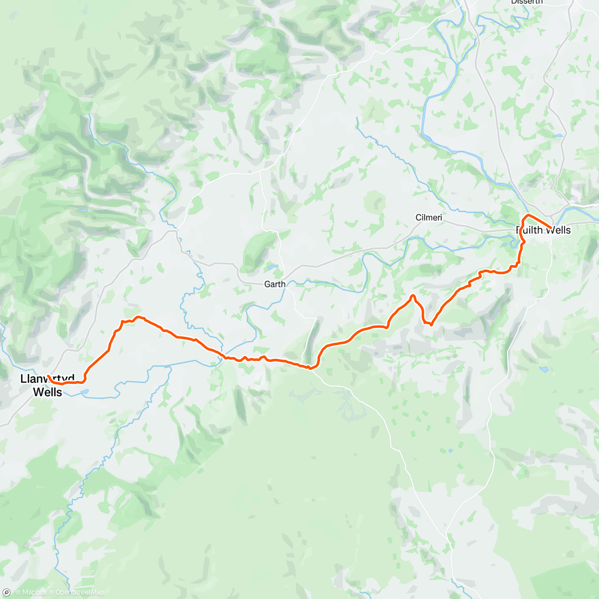 Map of the activity, Llanwrtyd to Builth