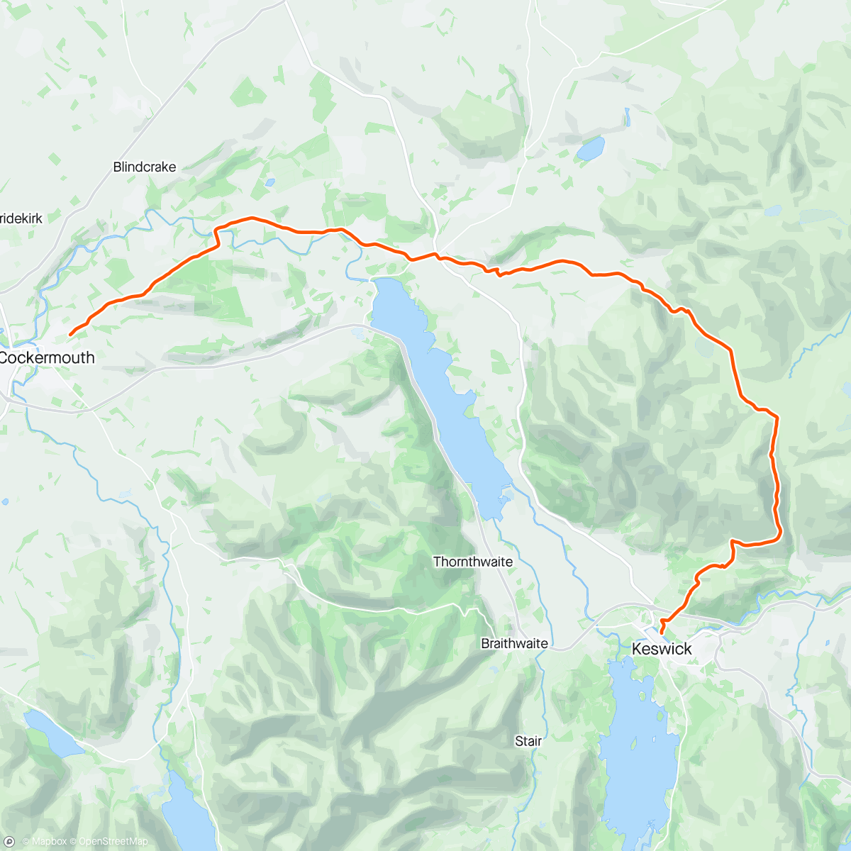 Map of the activity, Cockermouth to Keswick
