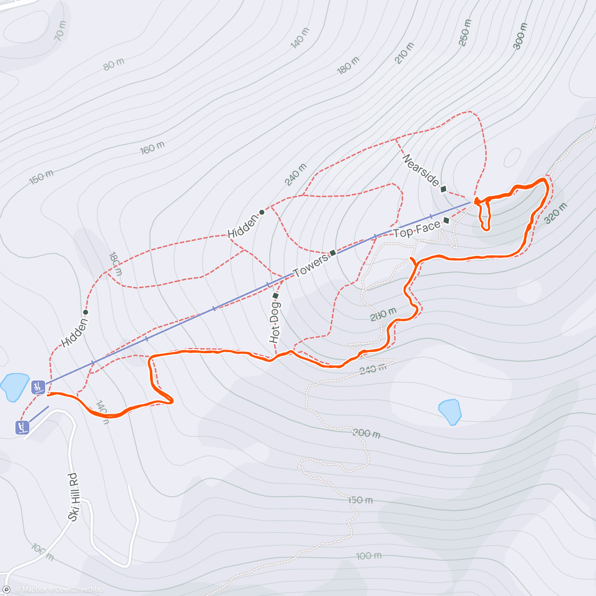Map of the activity, Straight up Ski Hill