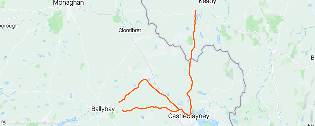 Map of the activity, Blayney/Keady(almost)/Blayney/Cremartin/Ballybay