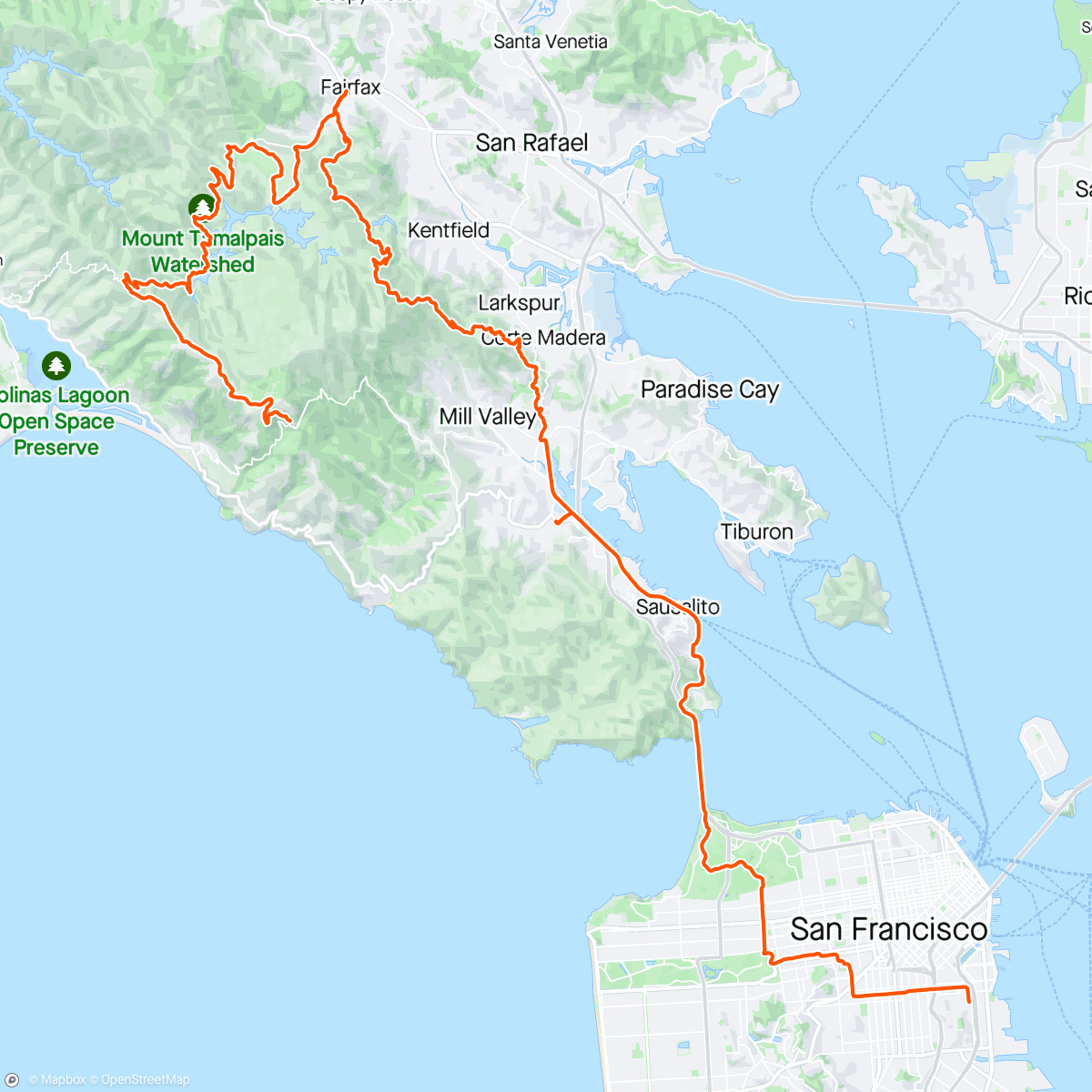 Map of the activity, Marin Bikepacking day 2.