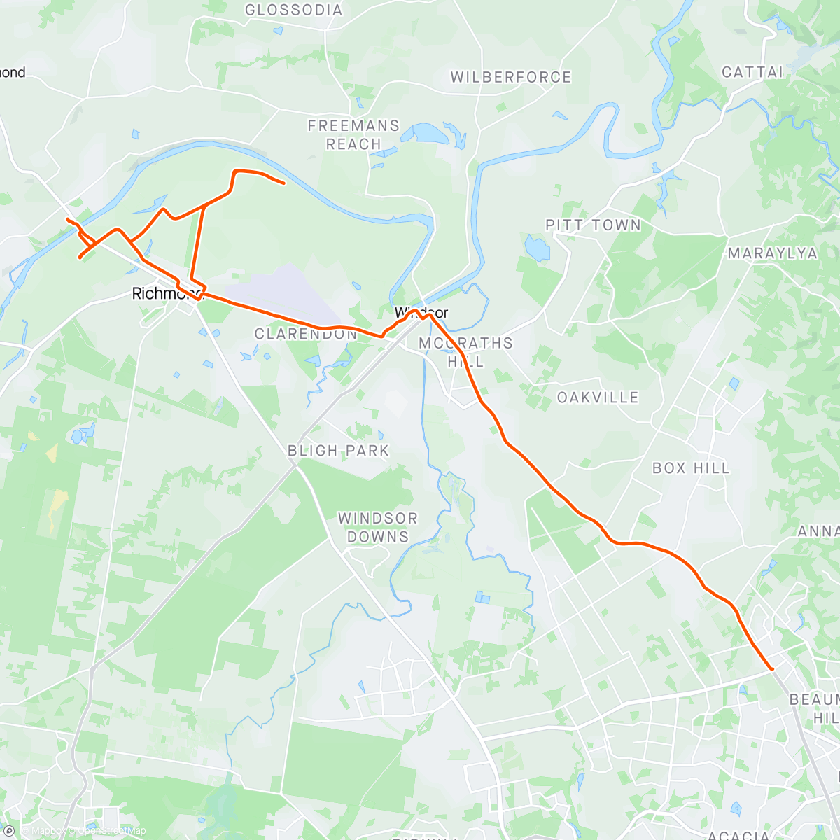 Map of the activity, Anzac Day Gravel Ride (Richmond)