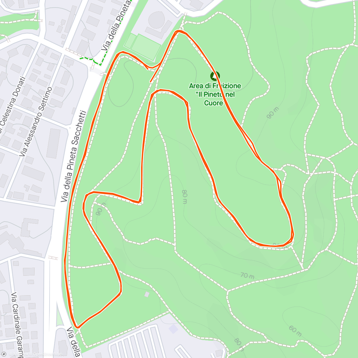 Map of the activity, Roma Pineto Parkrun for Phil’s 50th birthday.