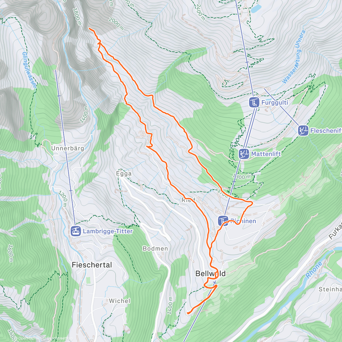 Map of the activity, Schranni und Ober Matta via Bellwald Trail