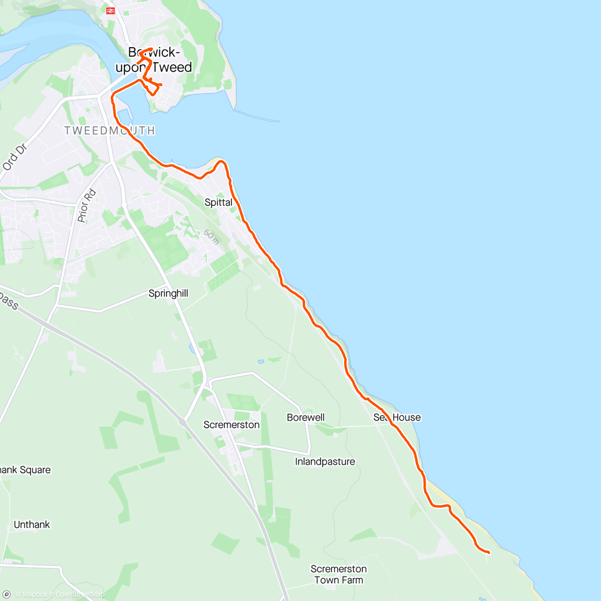 Map of the activity, Cocklawburn to Berwick