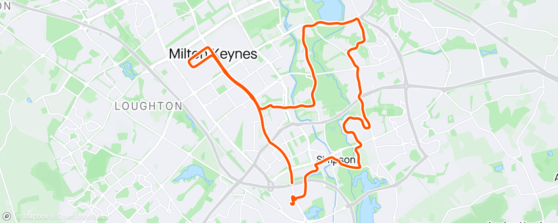 Map of the activity, Milton Keynes Half Marathon, official chip time 2:16:14