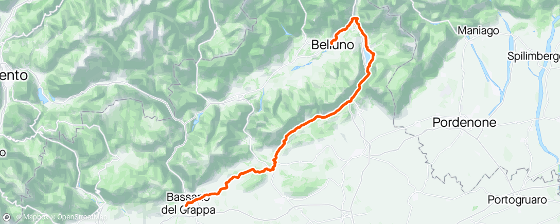 Map of the activity, Belluno Bassano Veneto Gravel seconda tappa