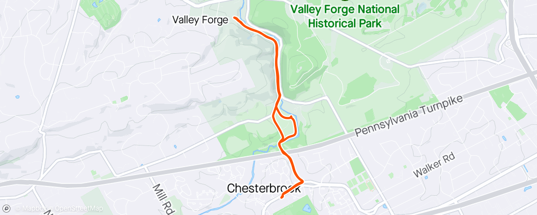 Map of the activity, Evening Run - Valley Forge Striders
