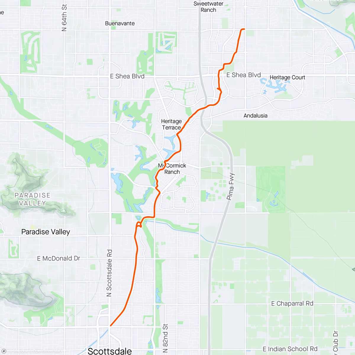 Map of the activity, Scottsdale adventure ride with Johanna! 🚴🏻‍♀️🚴🌴🌵🌸🌮🥗😋