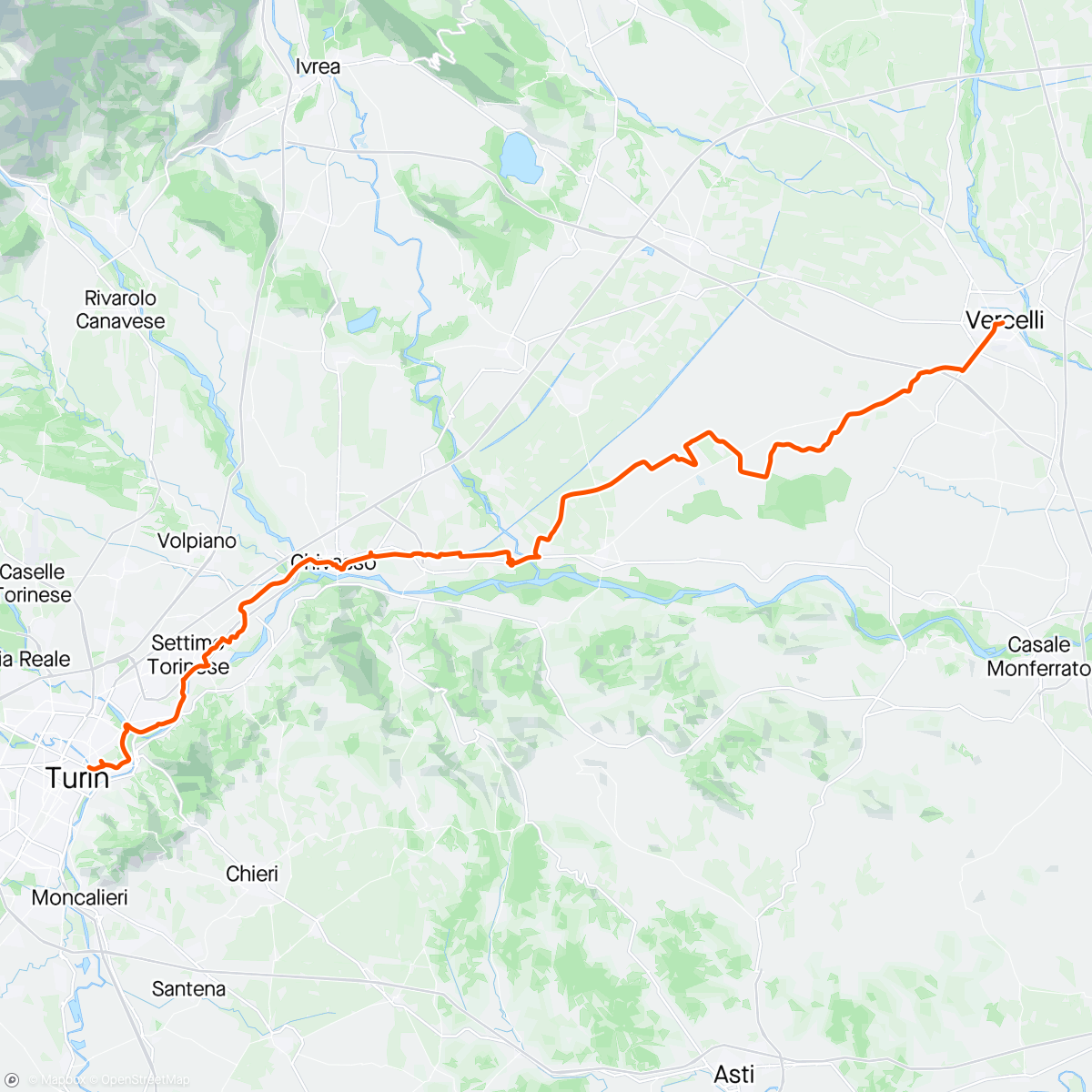 Mapa da atividade, Via Francigena tappa: Torino - Vercelli