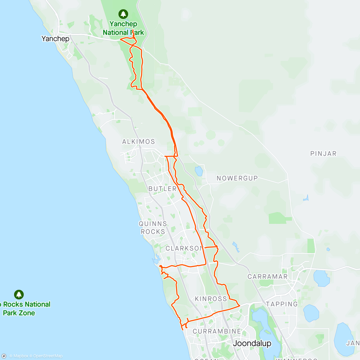 Mapa da atividade, Exploring north of Perth. Gravel / MTB tracks / road and sand