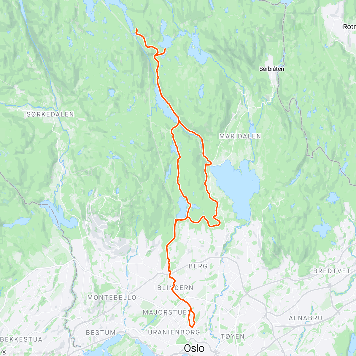 Map of the activity, Bislett-Rottungen-Bjørnholt-Bislett