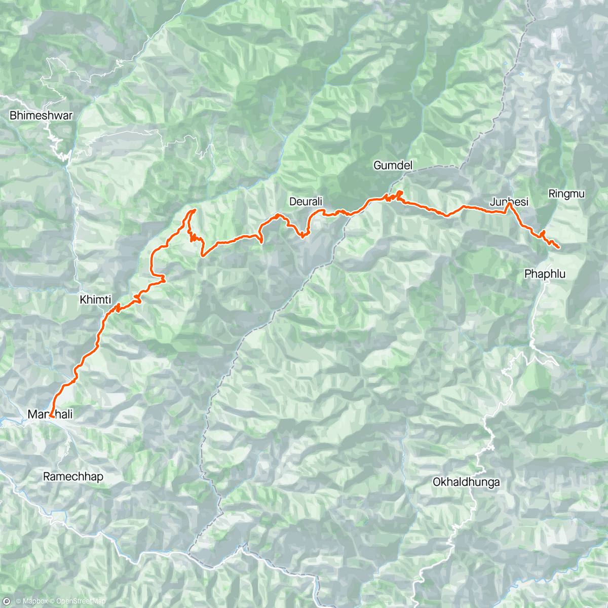 Map of the activity, Solukhumbu to Manthali