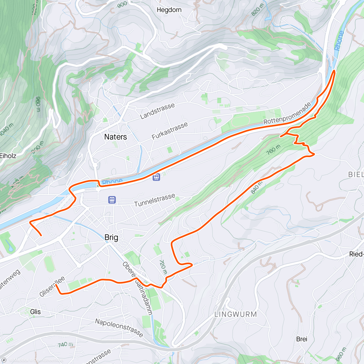 Map of the activity, Glis-Naters-Termen-Glis